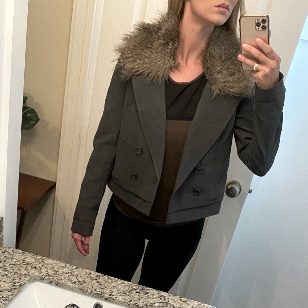 Ann Taylor Suit Jacket (removable fur collar)- XS